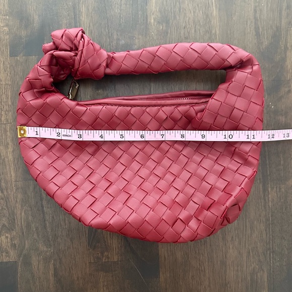 Women's Burgundy Knotted Woven Hobo Bag - Picture 5 of 12